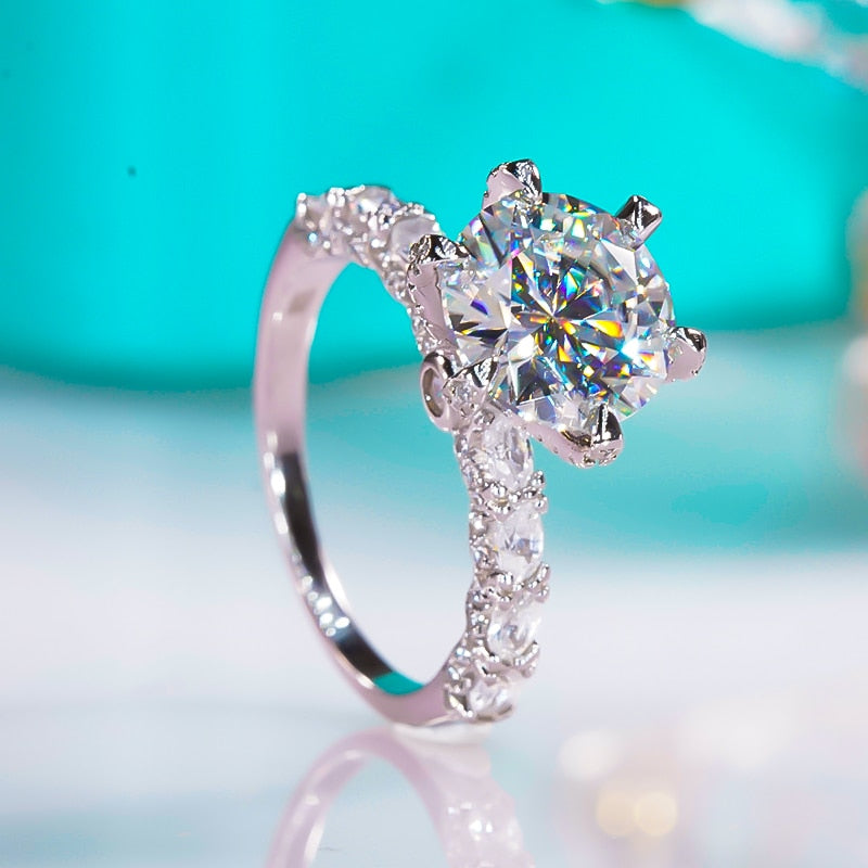 3 Carat D Color Moissanite Ring 925 Sterling Silver Platinum Plated