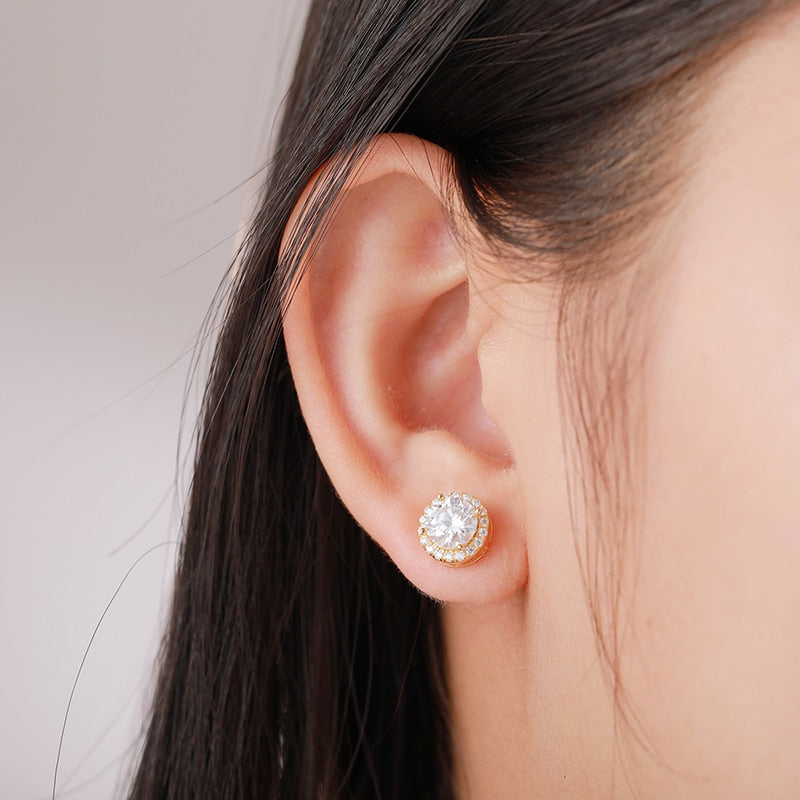 925 Sterling Silver Moissanite Earrings 18K White Gold Plated