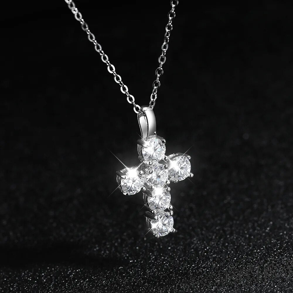 3ct D VVS1 Moissanite Cross Pendant Necklaces