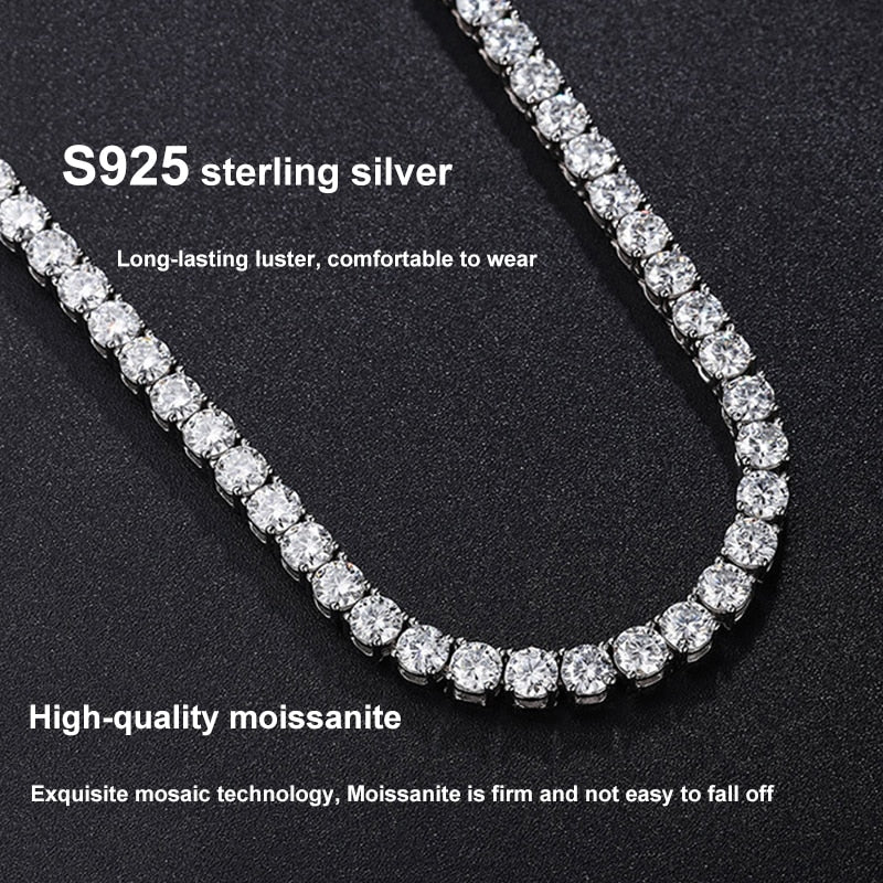 925 Sterling Silver Real Moissanite Tennis Chain/Bracelet