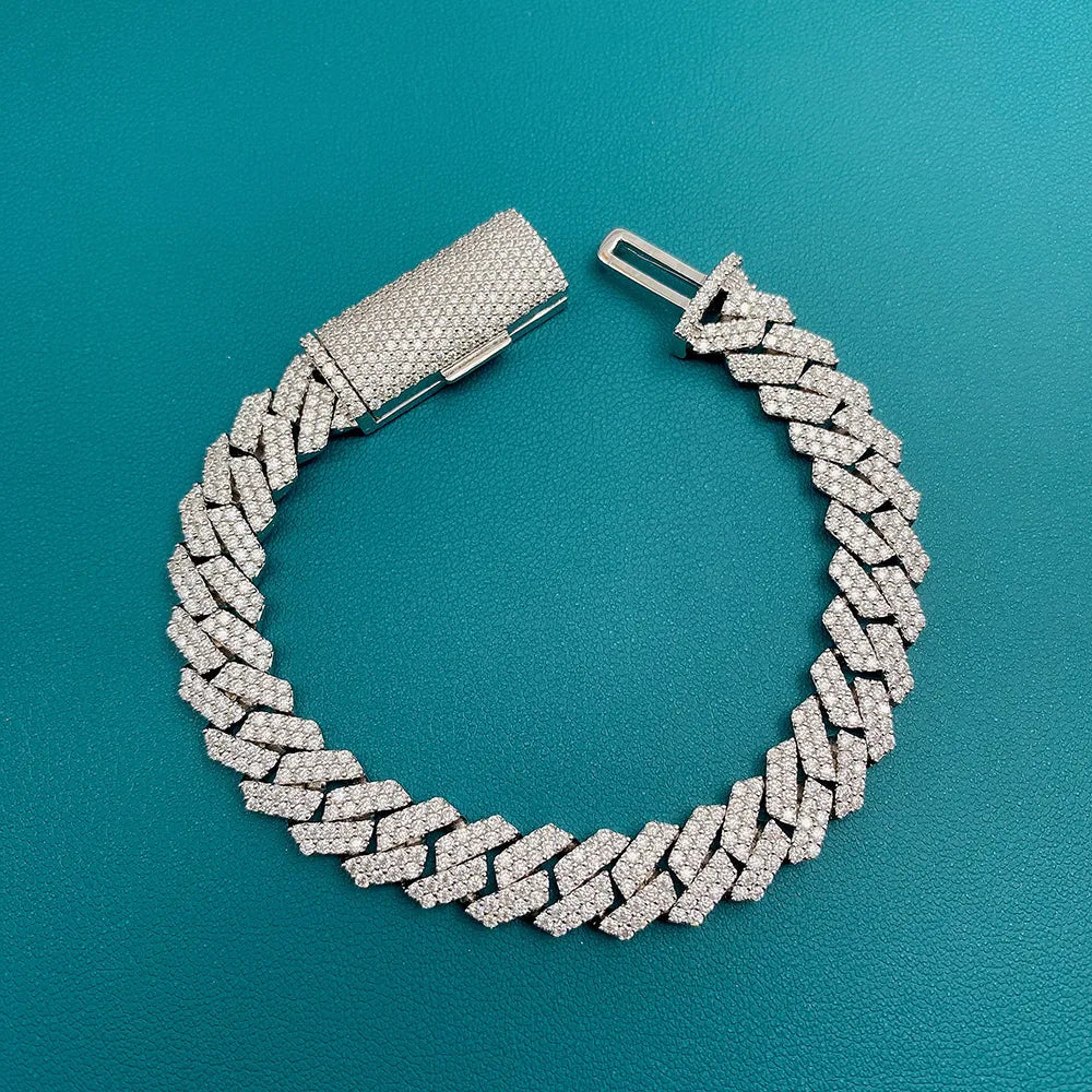10mm Square Moissanite Cuban Link Chain Bracelets S925 Silver