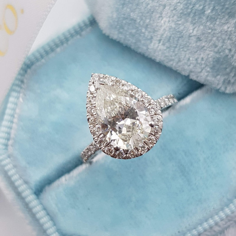 White Moissanite Pear Shape Ring