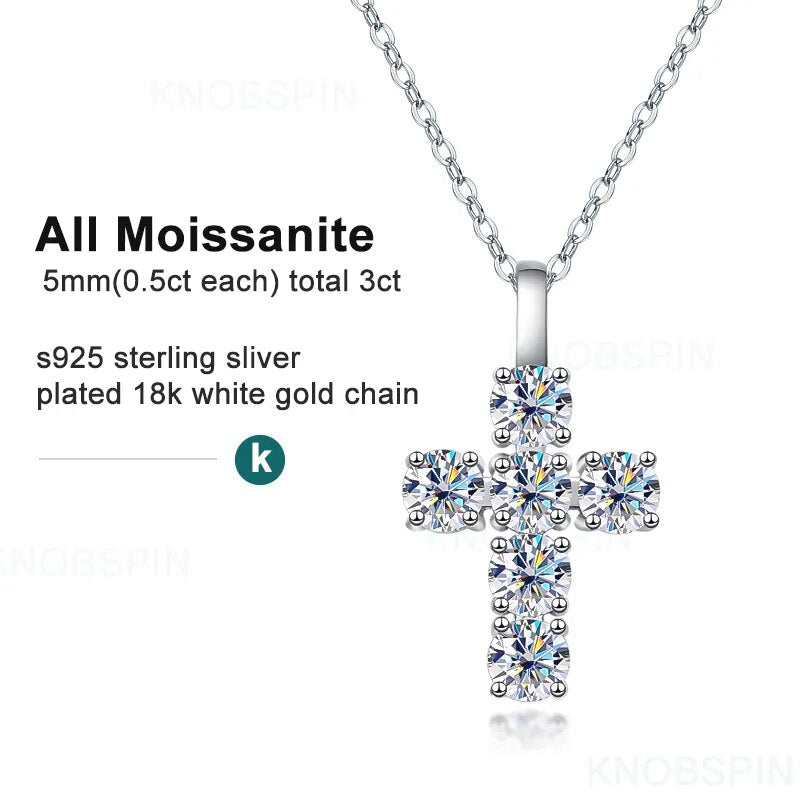 3ct D VVS1 Moissanite Cross Pendant Necklaces
