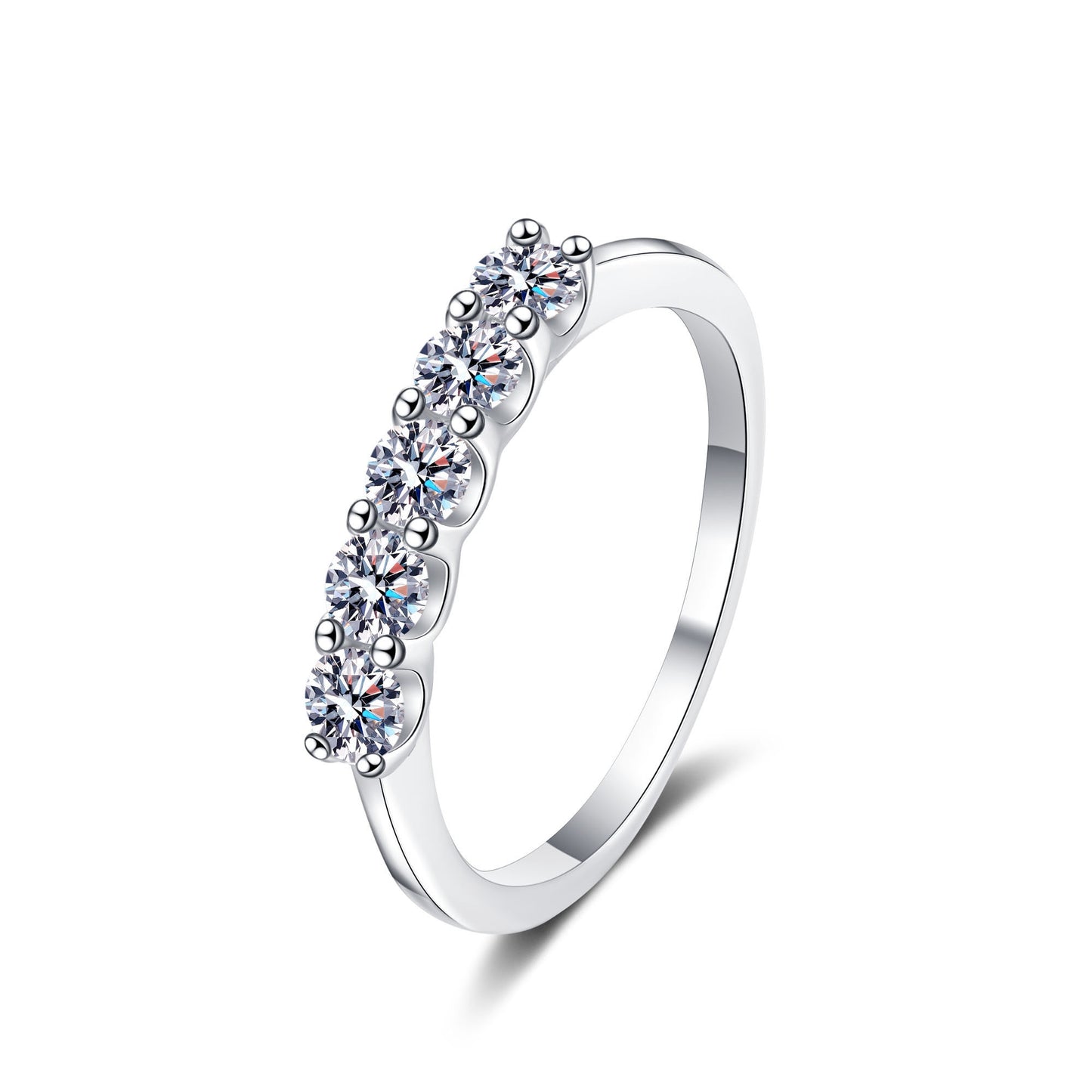 3MM Sterling Silver 0.5CT Moissanite Half Eternity Wedding Band Ring 5 Stone Round Brilliant Cut Engagement Ring Set