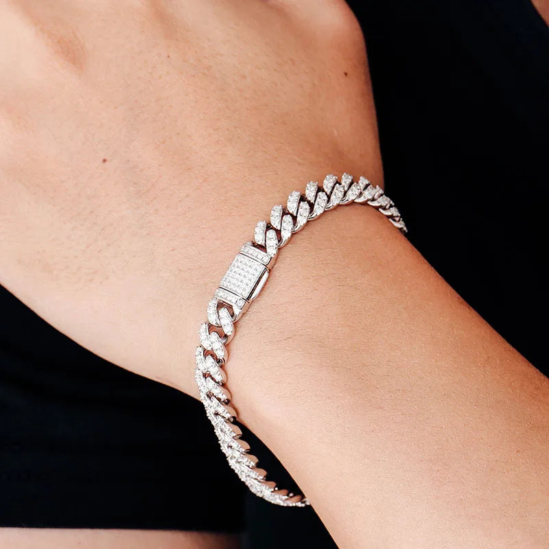 Moissanite 6mm Cuban Chain Bracelet 925 Sterling Silver