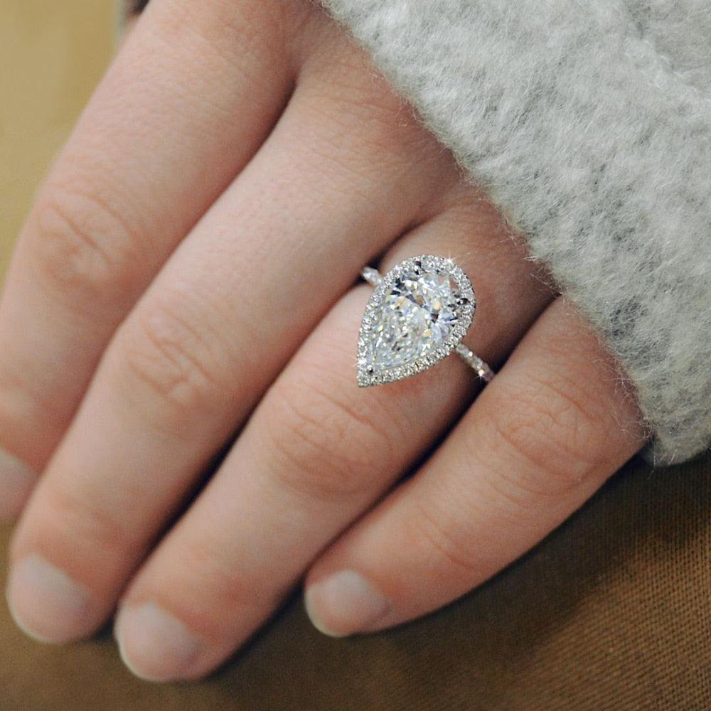 White Moissanite Pear Shape Ring