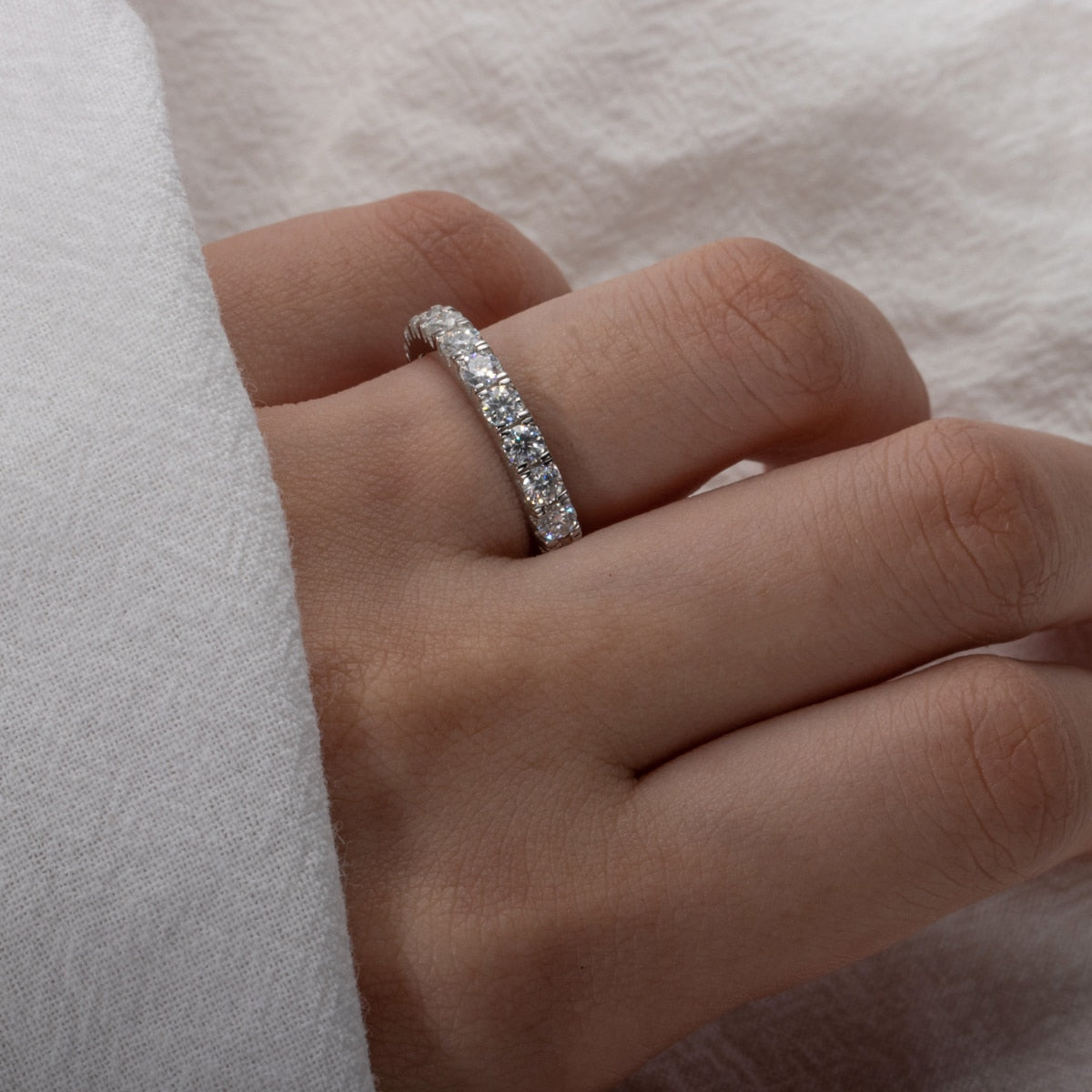 3mm 2-3ct D Color Moissanite Wedding Band Ring 925 Sterling Silver Eternity Band