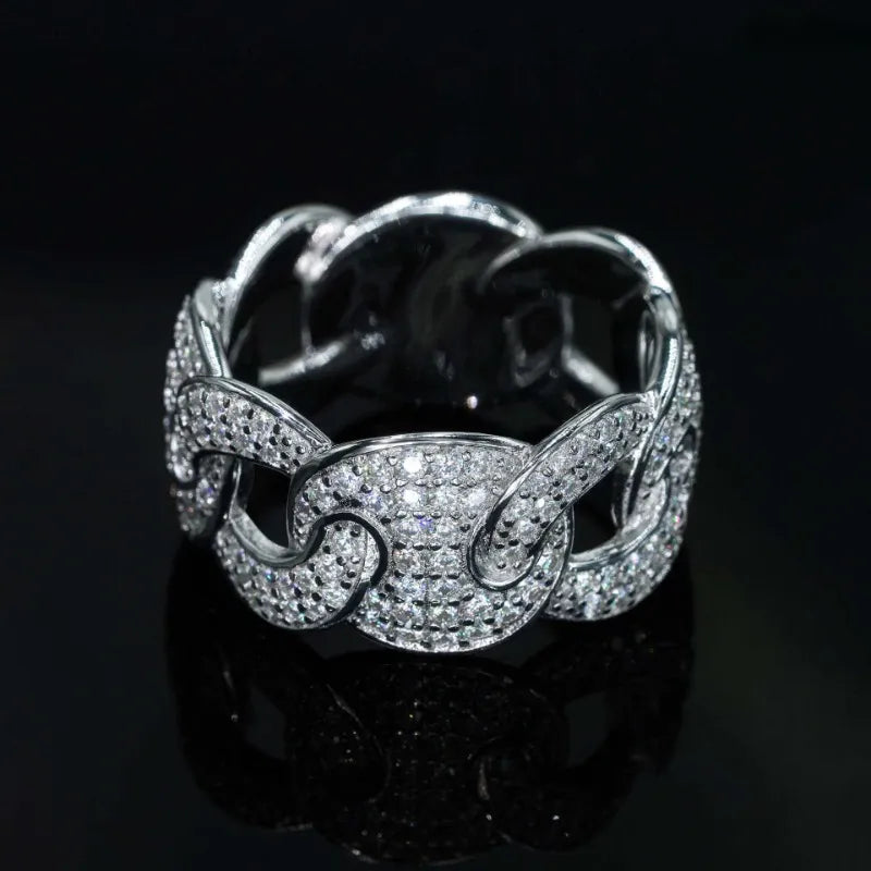 Moissanite Diamond Cuban Link Ring Silver 925