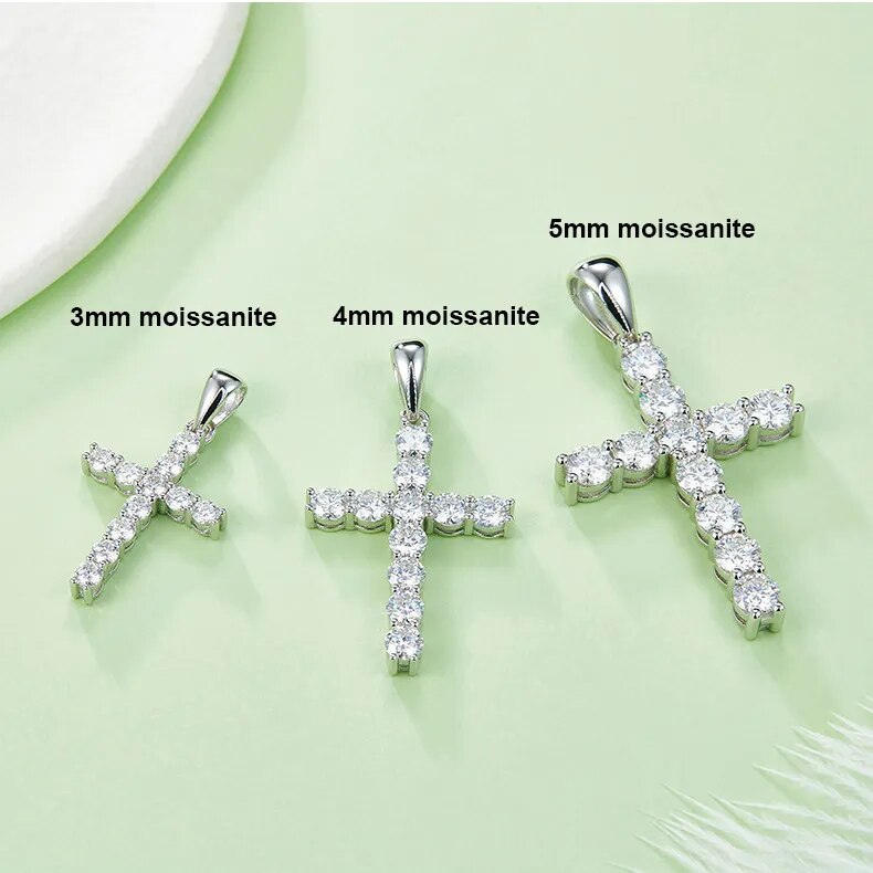 925 Silver D color 3mm/4mm/5mm Moissanite VVS1 Cross