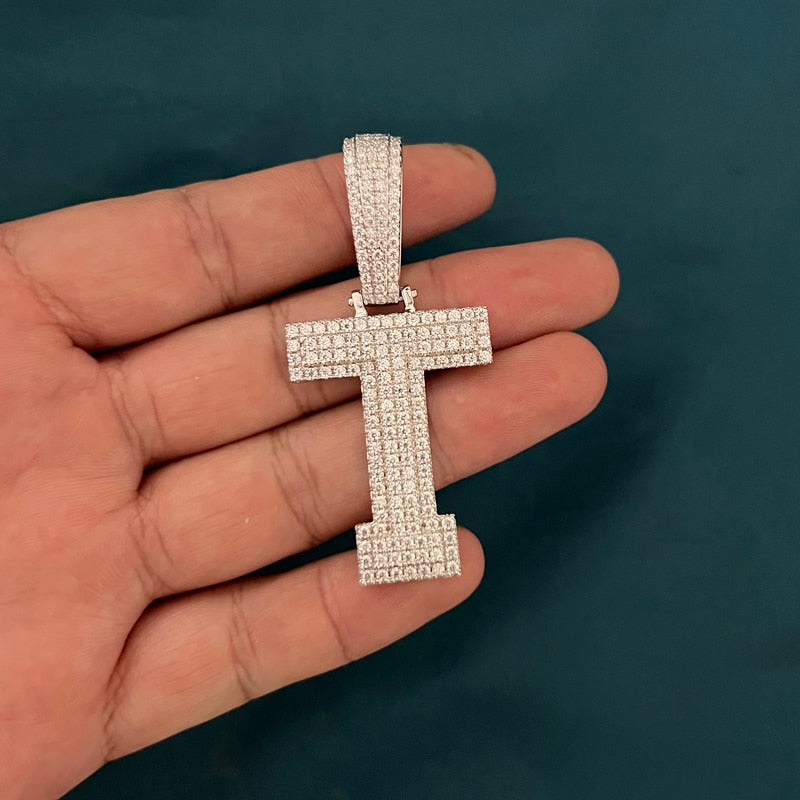 Moissanite Letter Pendant 925 Sterling Silver