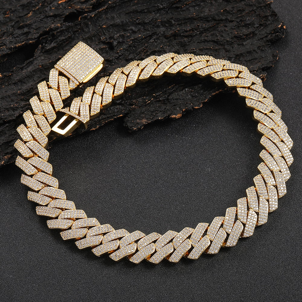20mm Thick Cuban Link Chain/ Bracelet Crystal Miami Gold Silver Two Color