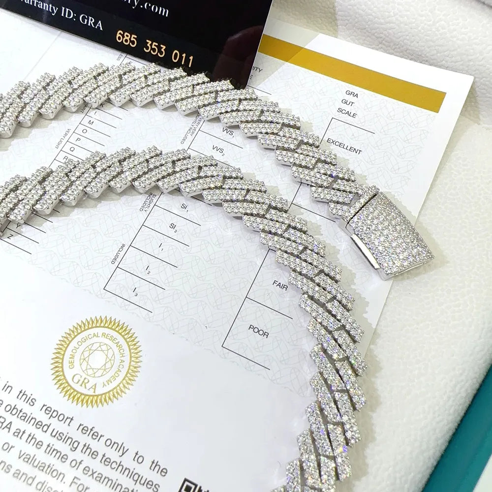 12mm Moissanite Necklace S925 Silver Iced Out Cuban Chain