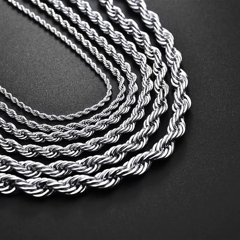 2/3/4/5/6mm Rope Chain Necklace Stainless Steel Never Fade Waterproof