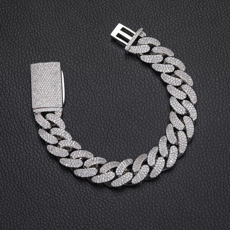3 Row CZ Stone Paved Bling Iced Out 15mm Round Cuban Miami Link Chain