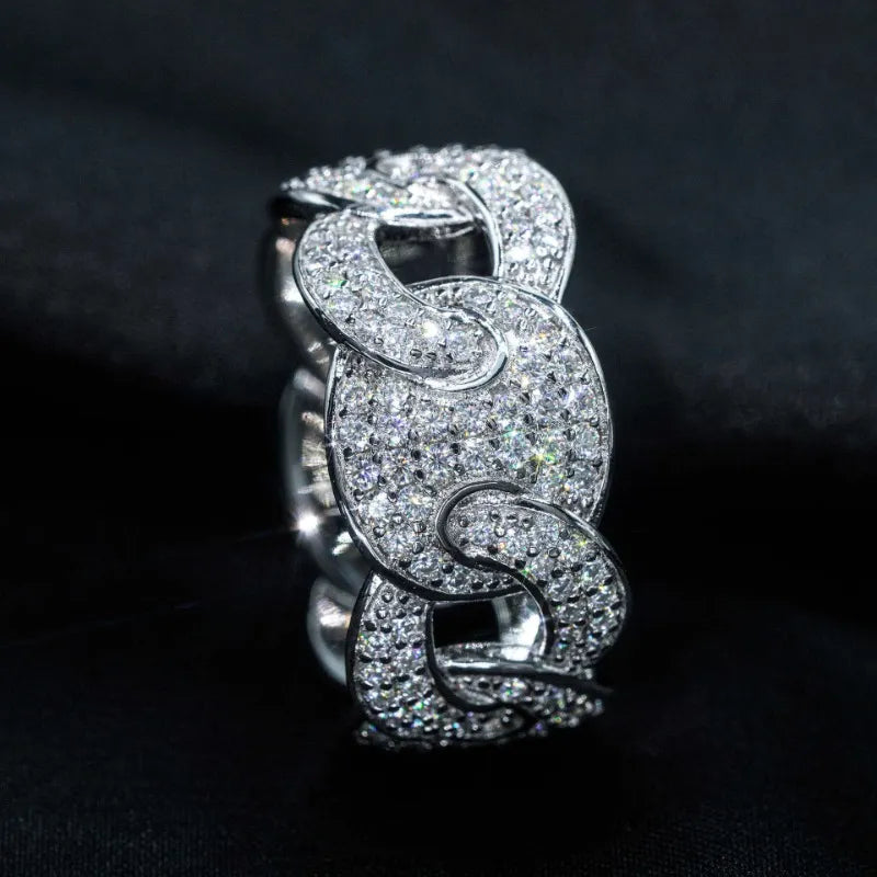 Moissanite Diamond Cuban Link Ring Silver 925