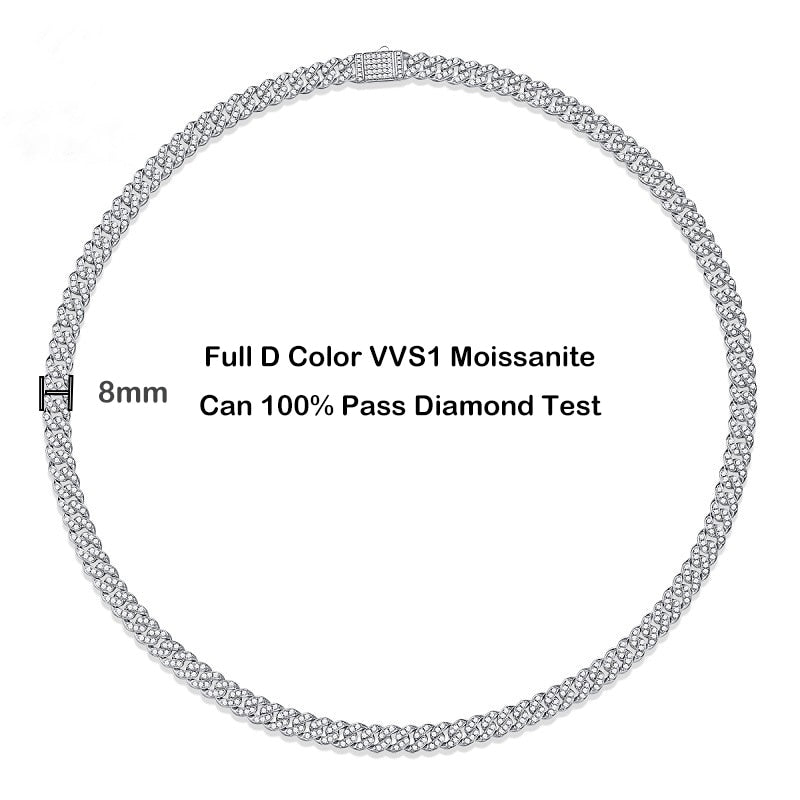 Moissanite Cuban Neck Chain Necklace 8mm S925 Sterling Silver