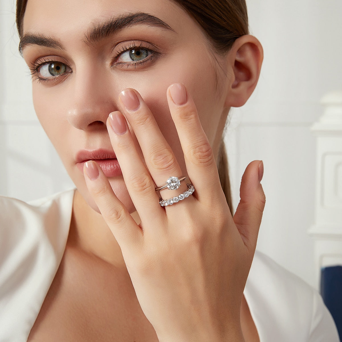 2Ct Moissanite Ring Set Luxury Stackable Big Diamond Silver 925