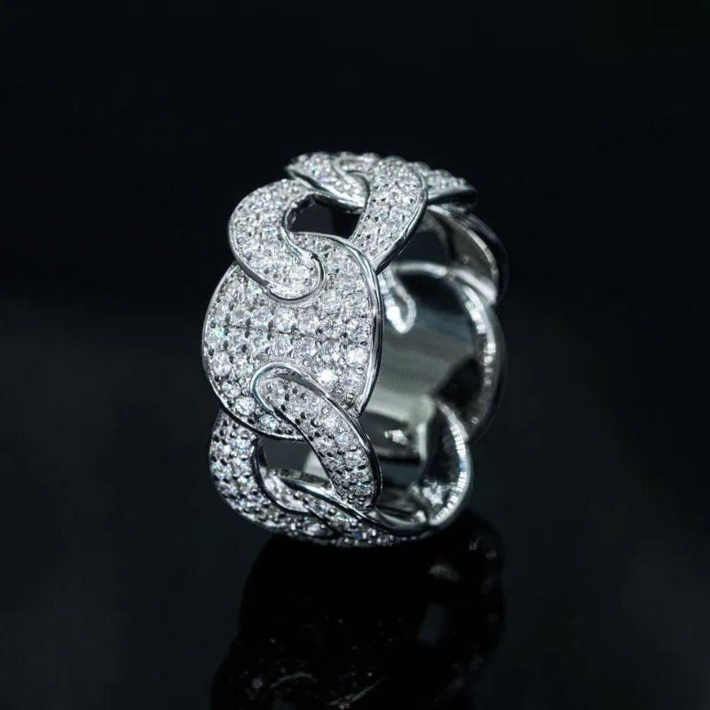 Moissanite Diamond Cuban Link Ring Silver 925