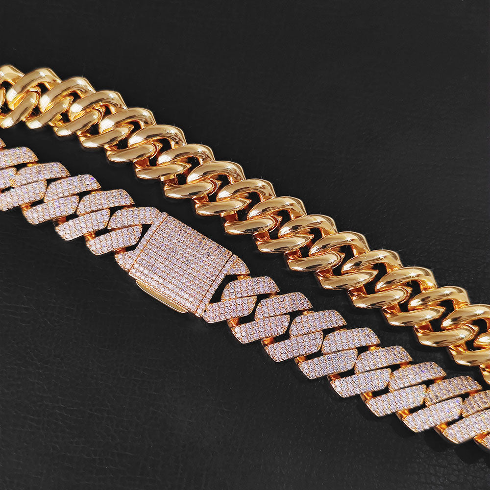 20mm Thick Cuban Link Chain/ Bracelet Crystal Miami Gold Silver Two Color