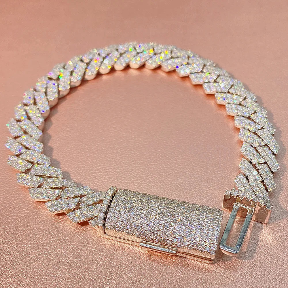10mm Square Moissanite Cuban Link Chain Bracelets S925 Silver