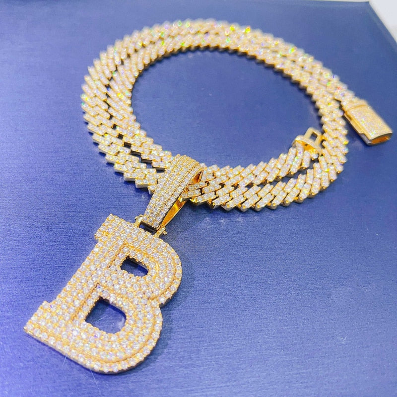 Iced Out Moissanite B Letter Pendant S925 Silver 14k Gold Plated Pass Tester