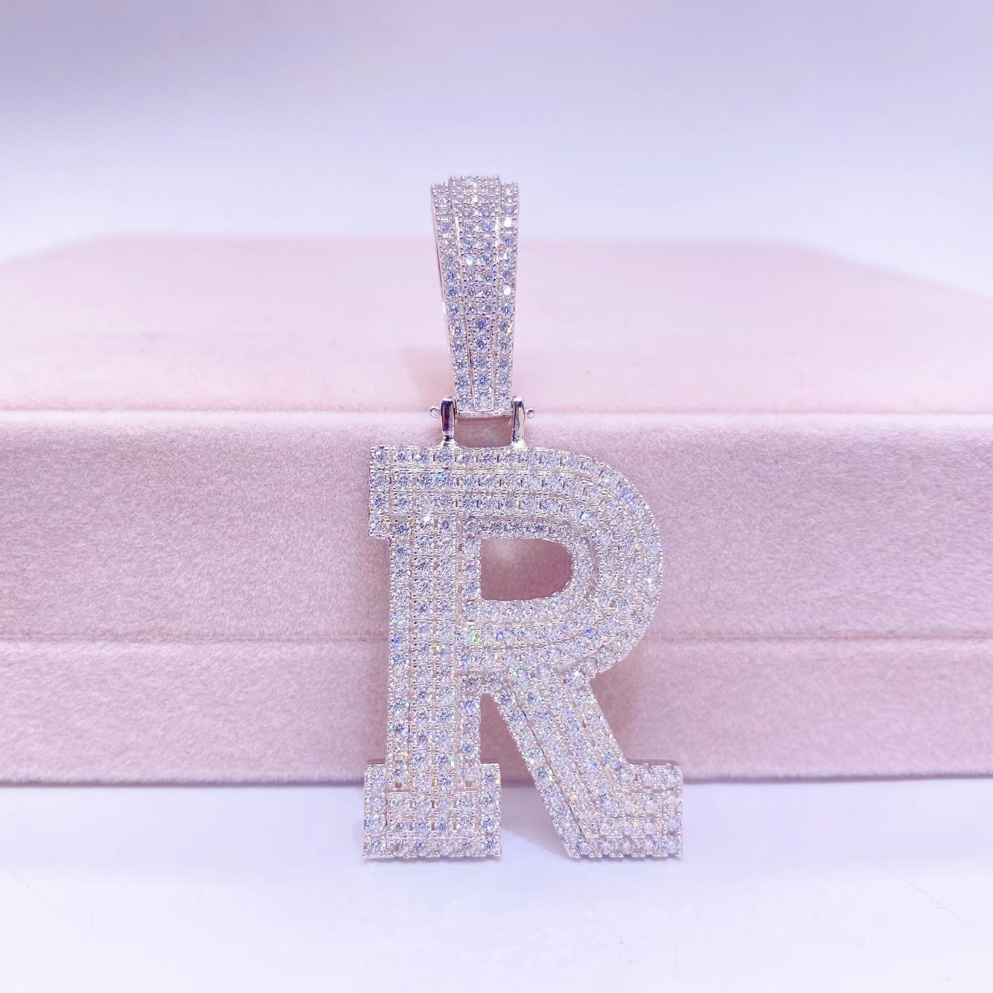 Moissanite Letter Pendant 925 Sterling Silver