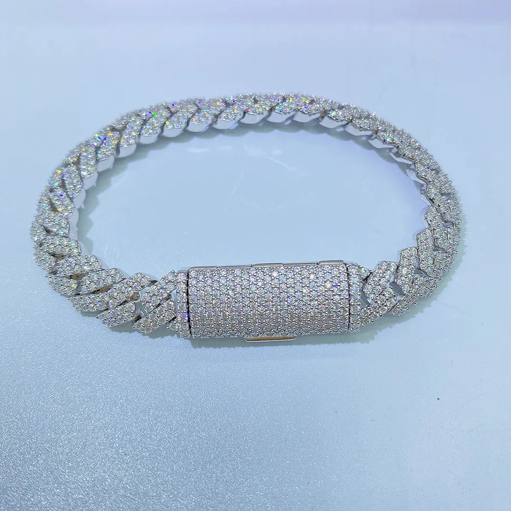 10mm Square Moissanite Cuban Link Chain Bracelets S925 Silver