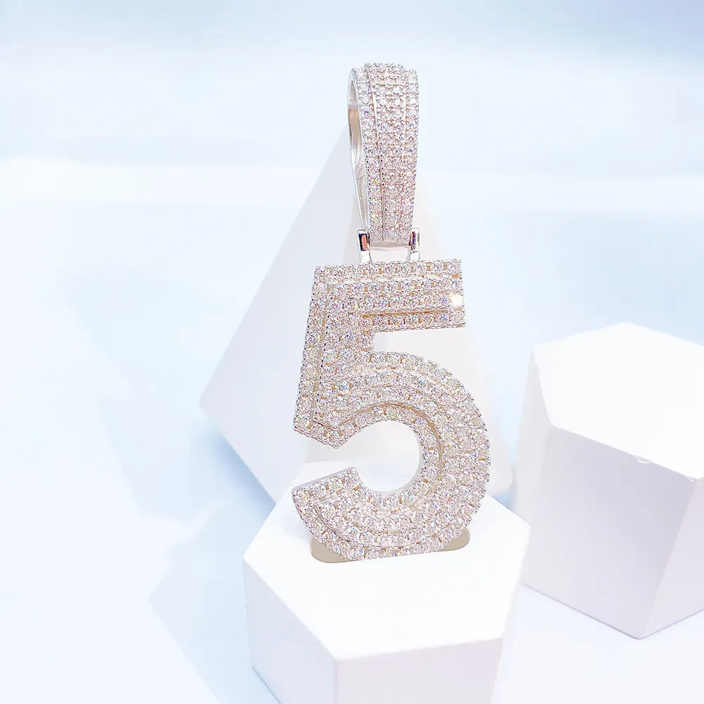 Moissanite Number Charm 925 Sterling Silver Pendant