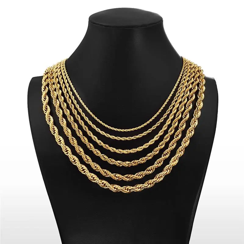 2/3/4/5/6mm Rope Chain Necklace Stainless Steel Never Fade Waterproof