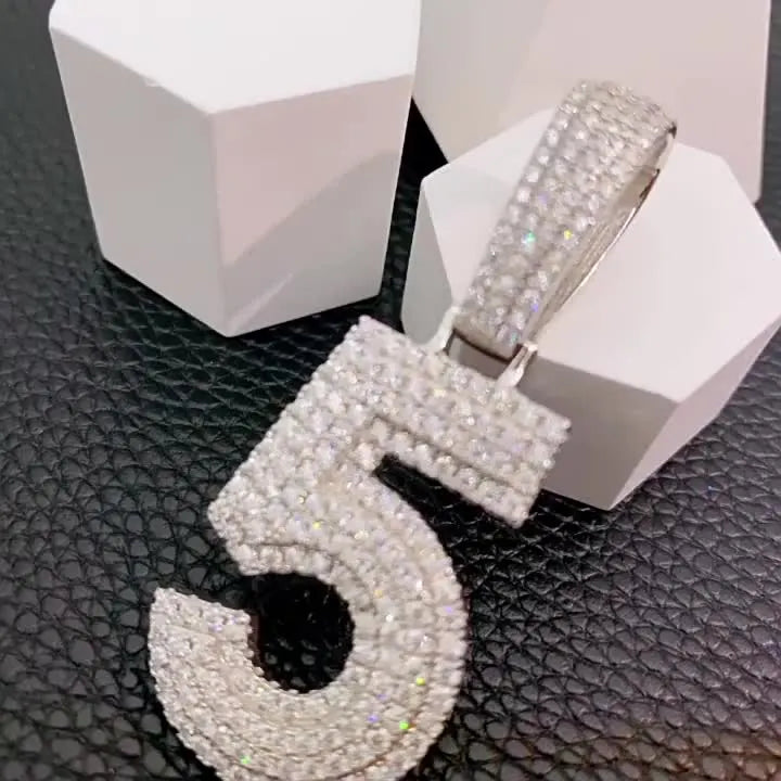 Moissanite Number Charm 925 Sterling Silver Pendant