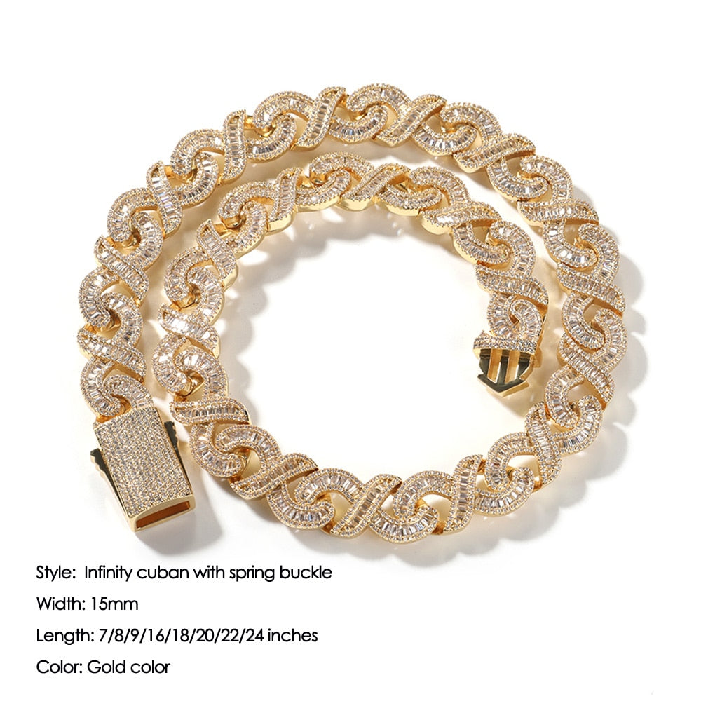 Iced Out Infinity Cuban Link Baguette Chain/ Bracelet