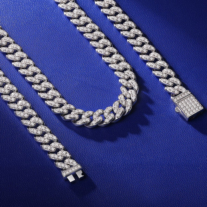 Moissanite Cuban Neck Chain Necklace 8mm S925 Sterling Silver