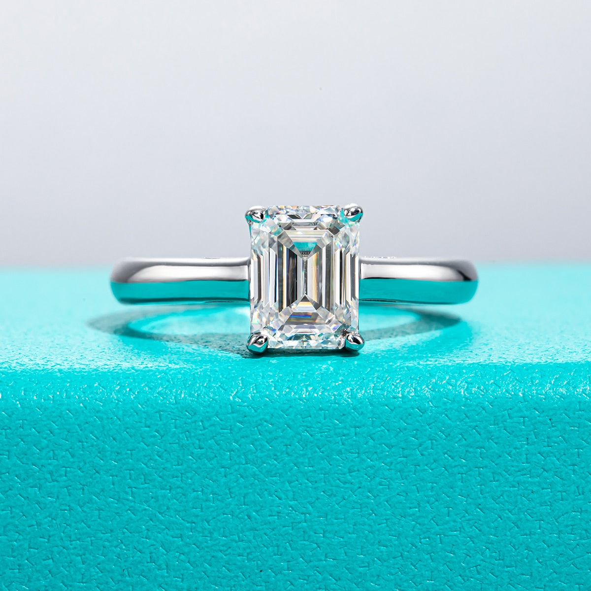 6x8mm 2ct Emerald Cut Moissanite Engagement Wedding Ring 925 Sterling Silver