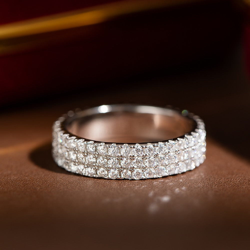 925 Sterling Silver 4.5MM Full Moissanite Diamond Ring