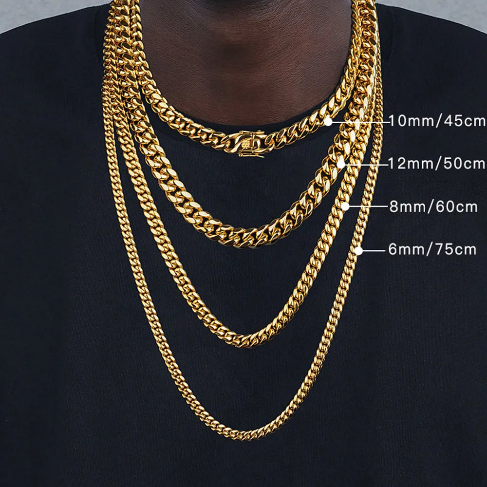 6mm/8mm/10mm/12mm Polished Gold Color Stainless Steel Cuban Link Chain