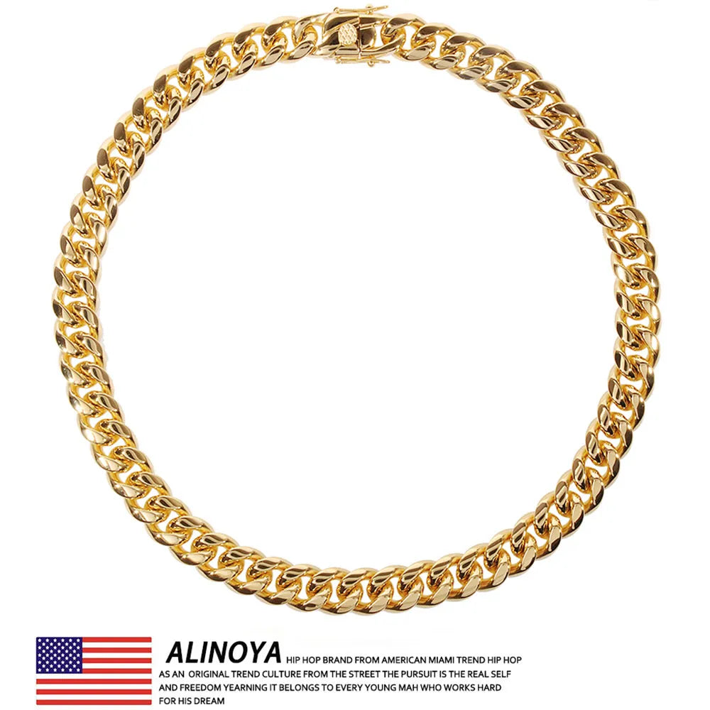 6mm/8mm/10mm/12mm Polished Gold Color Stainless Steel Cuban Link Chain