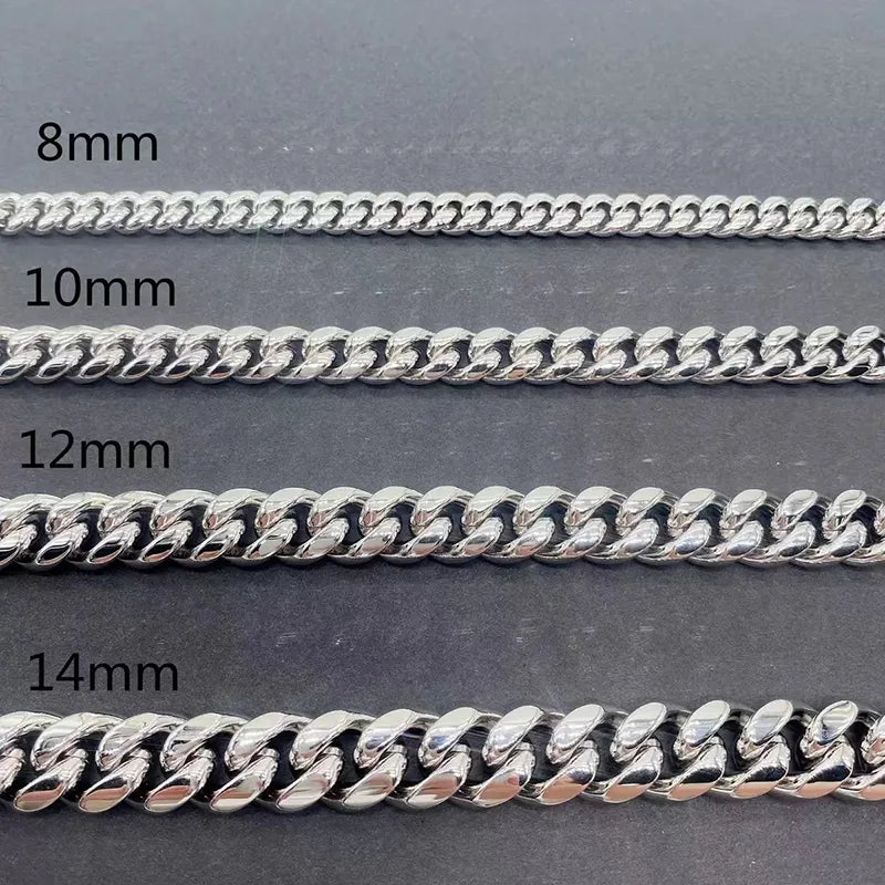 12-14mm Stainless Steel Men Cuban Necklace Pave Moissanite Silver Buckle Chain
