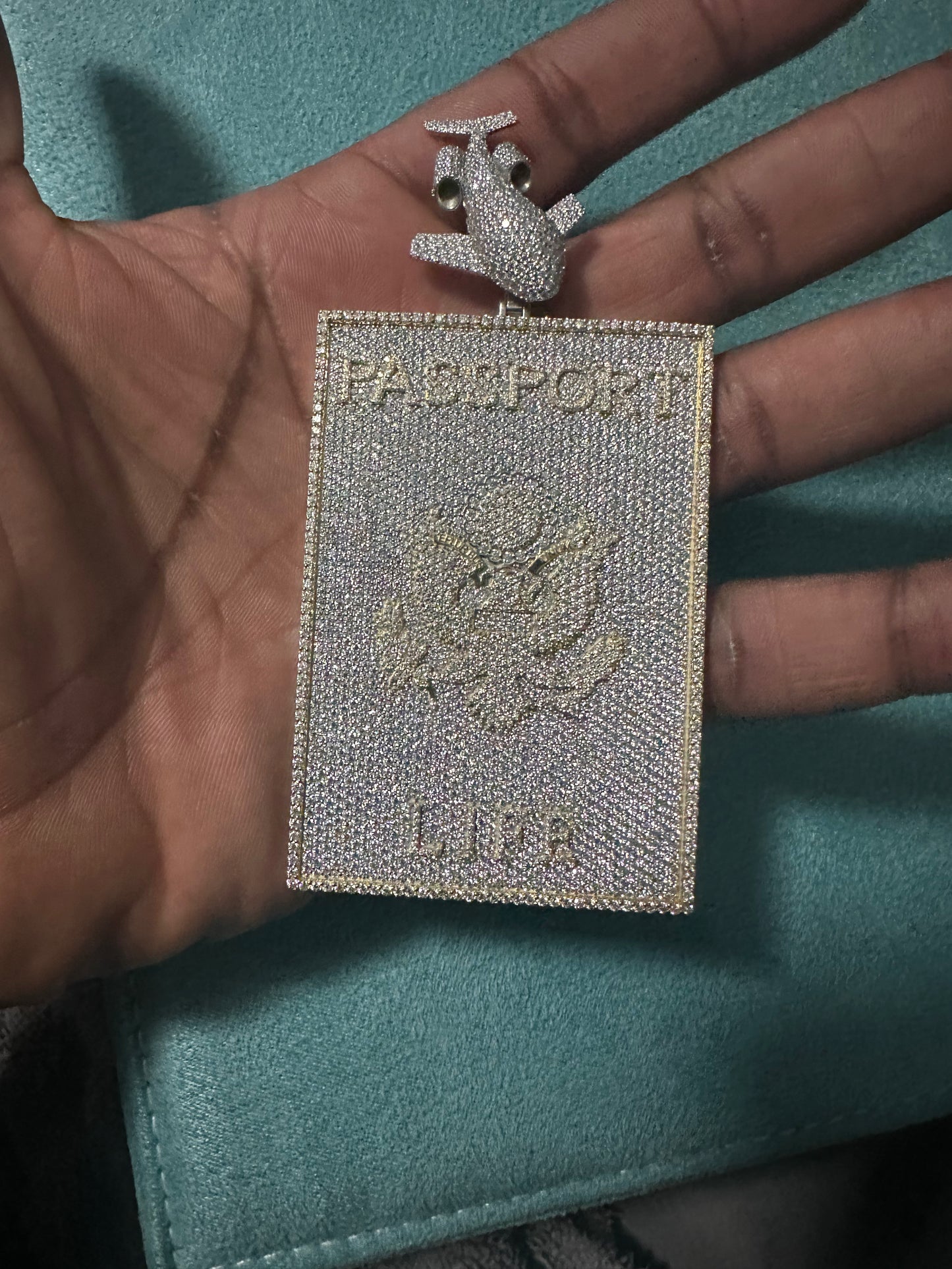 Custom Moissanite Passport Pendant 925 Silver