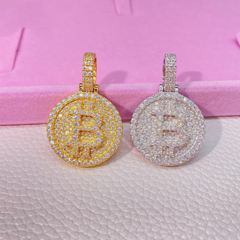Hiphop Iced Moissanite Bitcoin Pendant 925 Sterling Silver D Color Moissanite Diamond Pendant Necklace 16k Gold Plated Pass Test