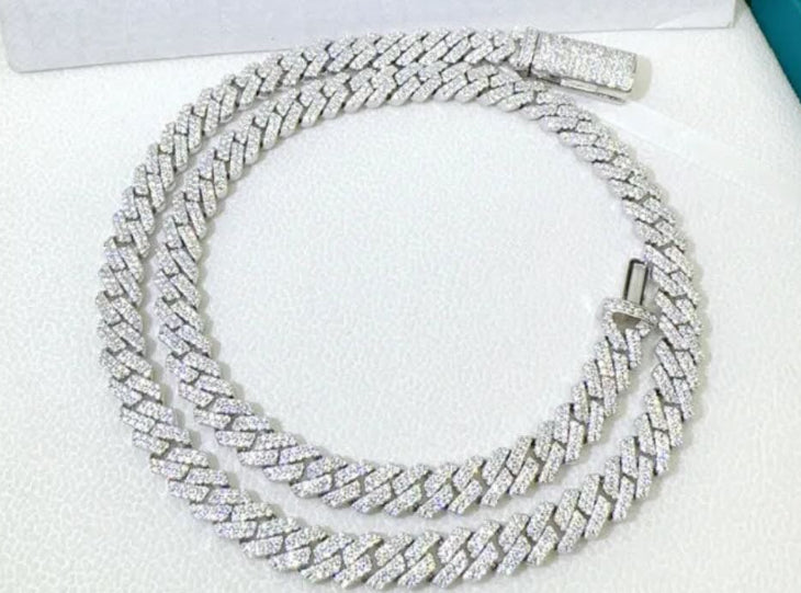 10mm 24 inch 925 Silver Moissanite Cuban Chain