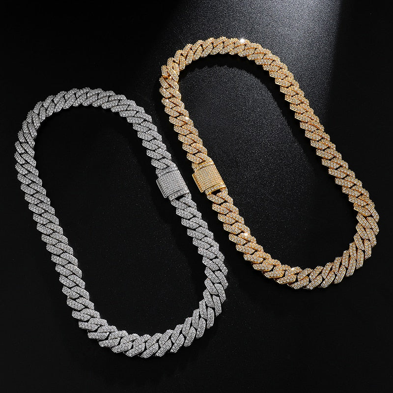 14MM CZ Heavy Cuban Prong Chain Necklaces Iced Out Zircon