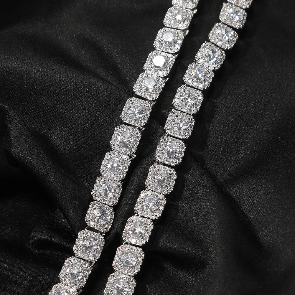 10mm Square Clustered Tennis Chain Baguette Cubic Zirconia