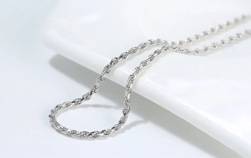 925 Sterling Silver Diamond-Cut Rope Chain Necklace f