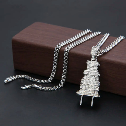 Plug Pendant Necklace Gold/Silver Micro Paved