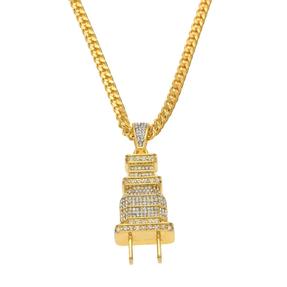 Plug Pendant Necklace Gold/Silver Micro Paved