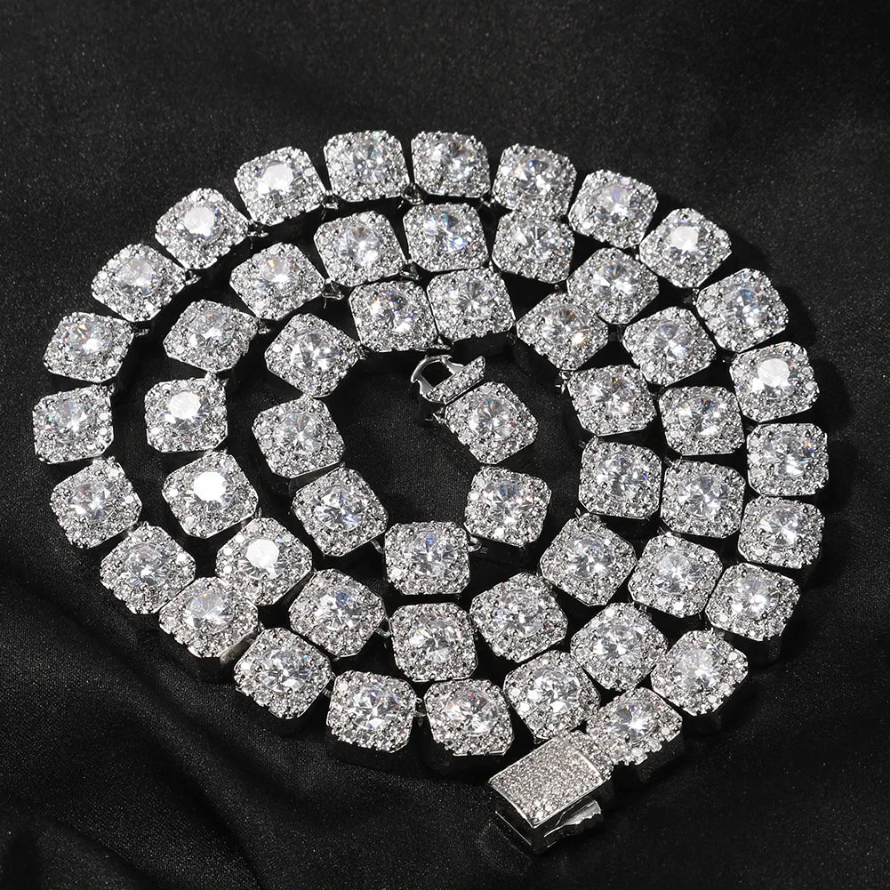 10mm Square Clustered Tennis Chain Baguette Cubic Zirconia