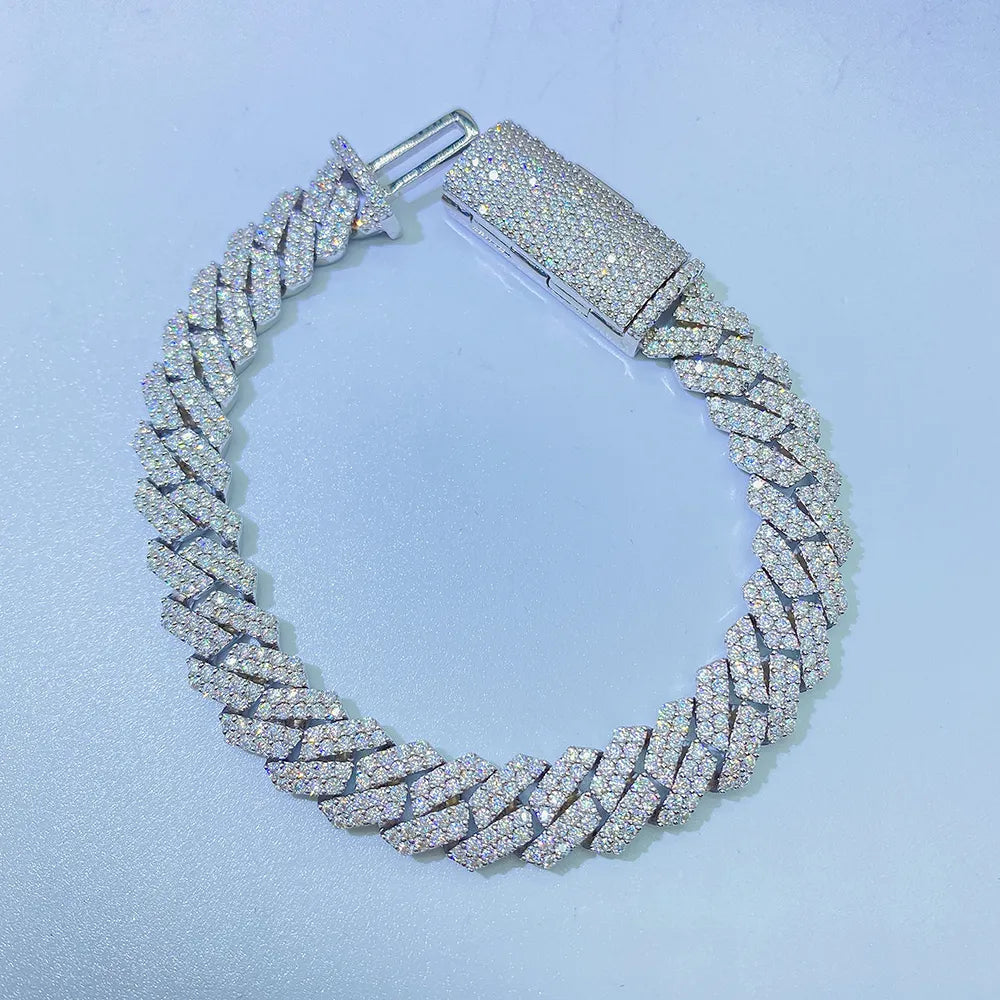 10mm Square Moissanite Cuban Link Chain Bracelets S925 Silver