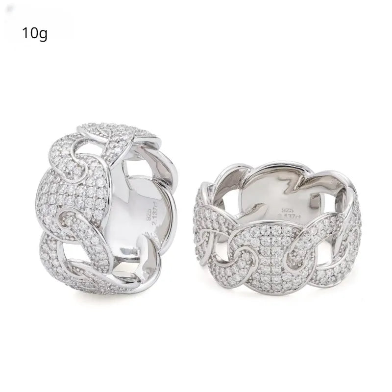 Moissanite Diamond Cuban Link Ring  Silver 925