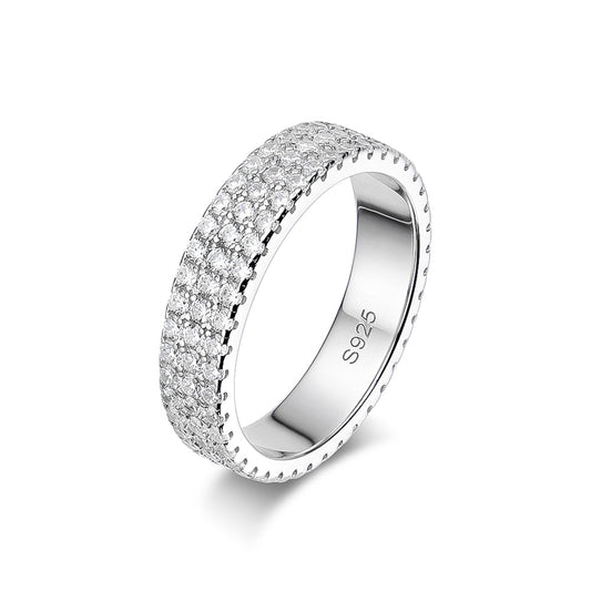 925 Sterling Silver 4.5MM Full Moissanite Diamond Ring