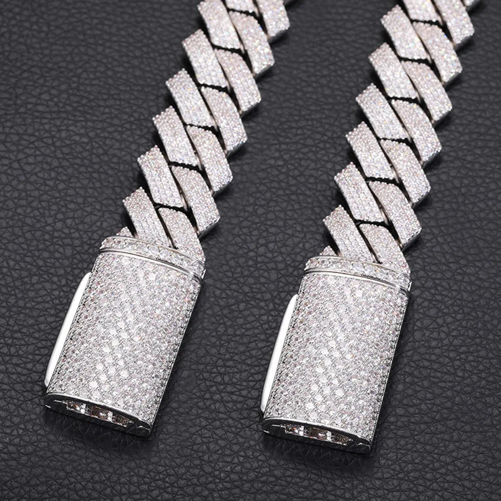 Big 20mm 4 Rows Iced Out Necklaces Cuban Link Chain  Zircon